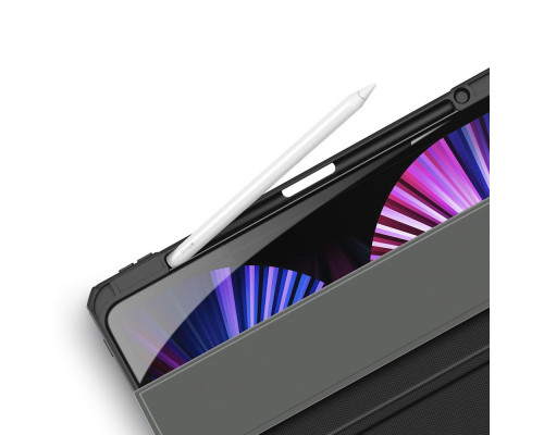 DuxDucis Toby Armed - iPad Pro 11” (2022/2021) ütésálló tok Apple Pencil tartóval - fekete / átlátszó